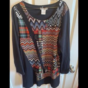 Adore black print light sweater dress Sz L